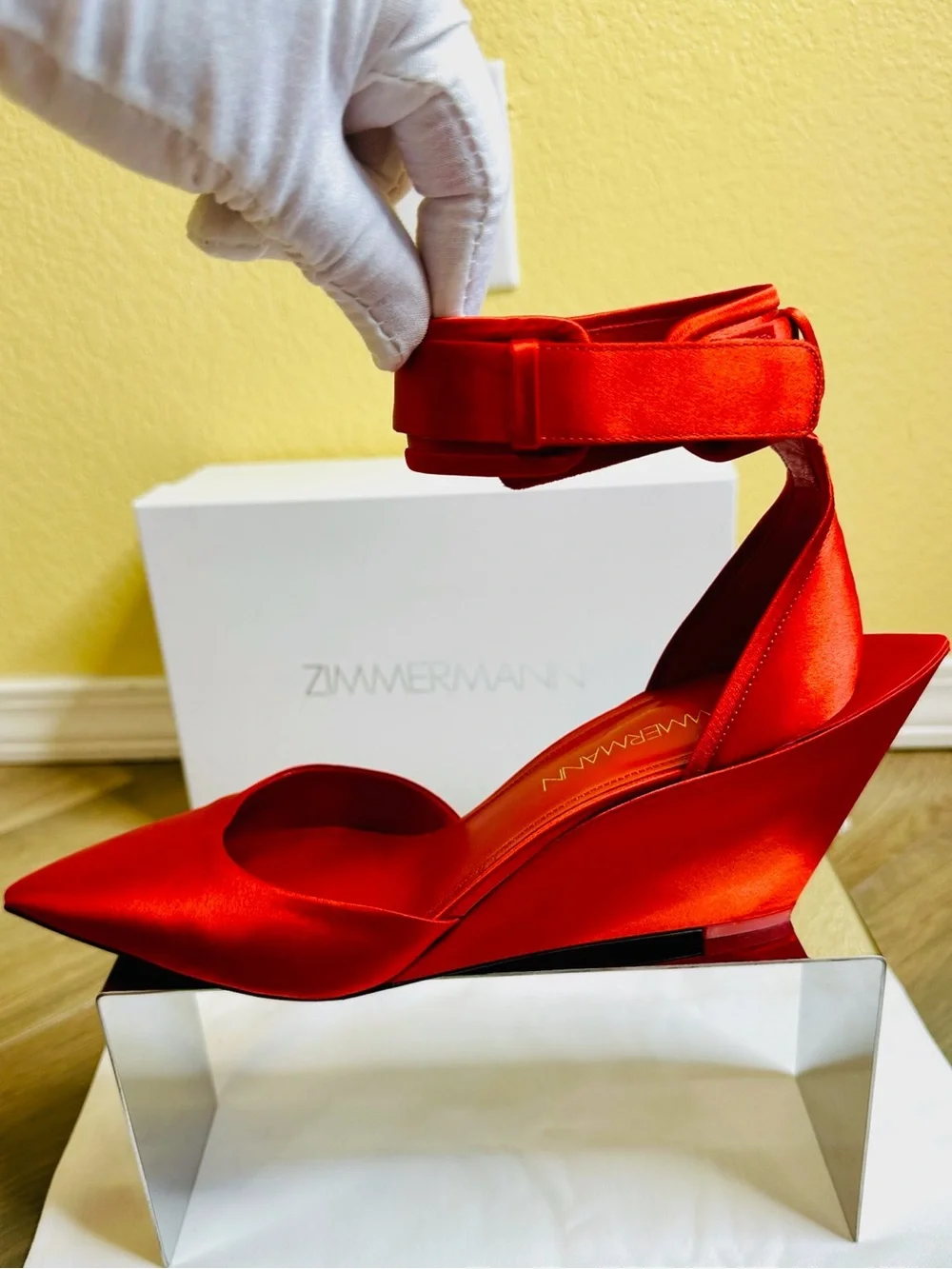 EUC Zimmermann Surf Satin Pumps in Ruby